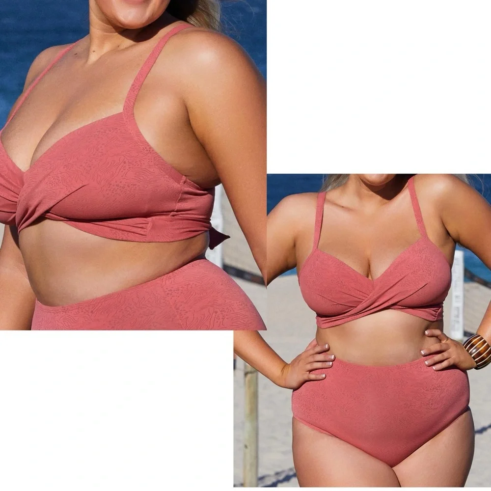 Women Swimsuit Plus Size Bikini Top V Neck Wrapped Adjustable Straps Back Tie 2X